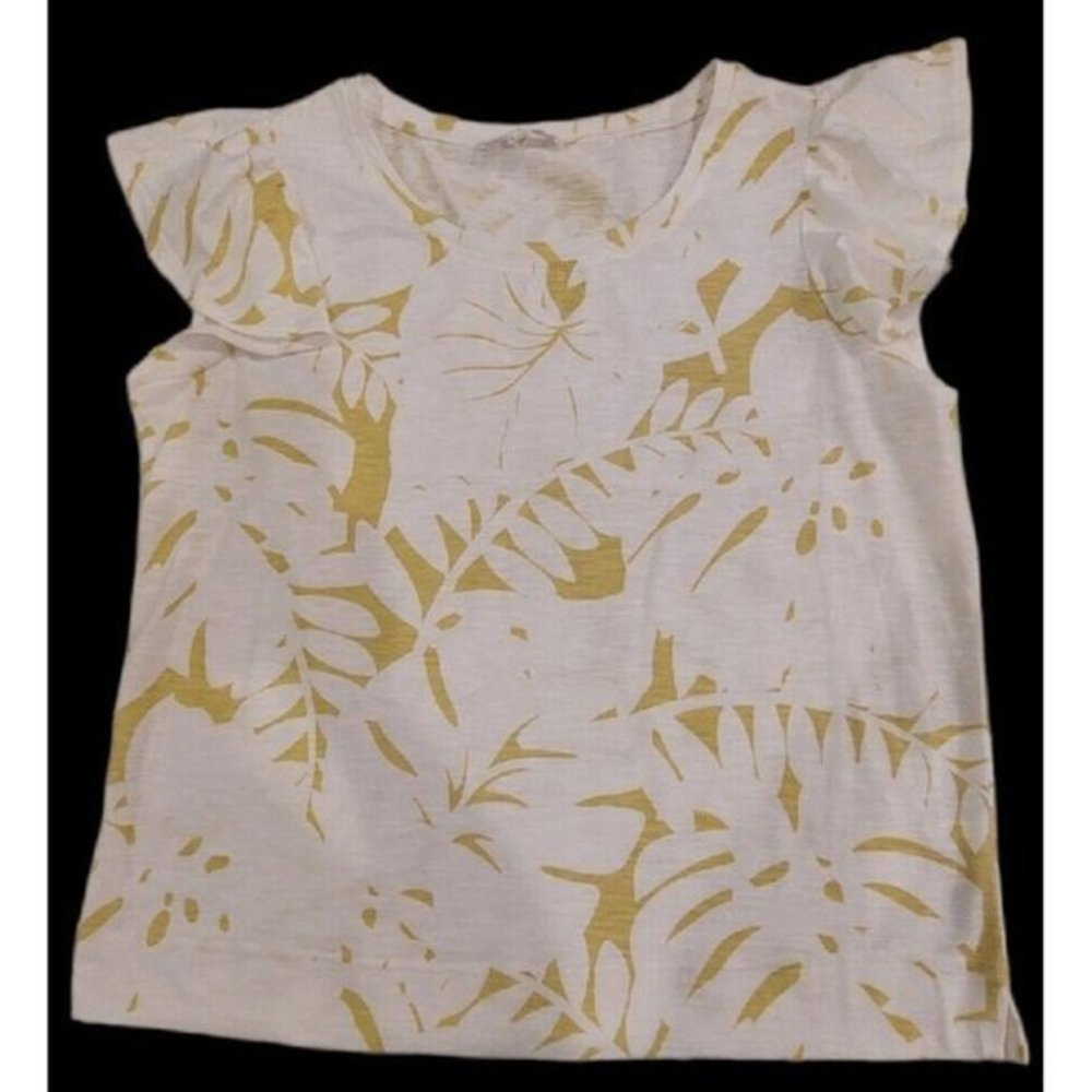 Jane &‎ Delancey Cap Sleeve Sleeve Palm Print White and Lime Shirt Size Large
